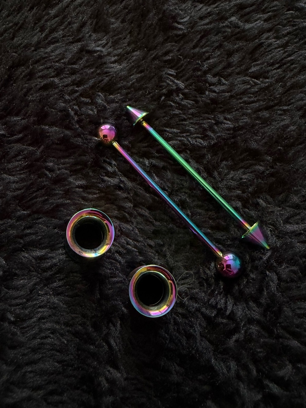 0g/8mm Iridescent Rainbow Tunnels Industrial Barbell Set (gauges)
